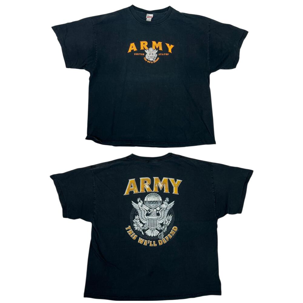 Vintage US Army T-Shirt Mens 2XL Black "This We'll Defend" Eagle Graphic Y2K